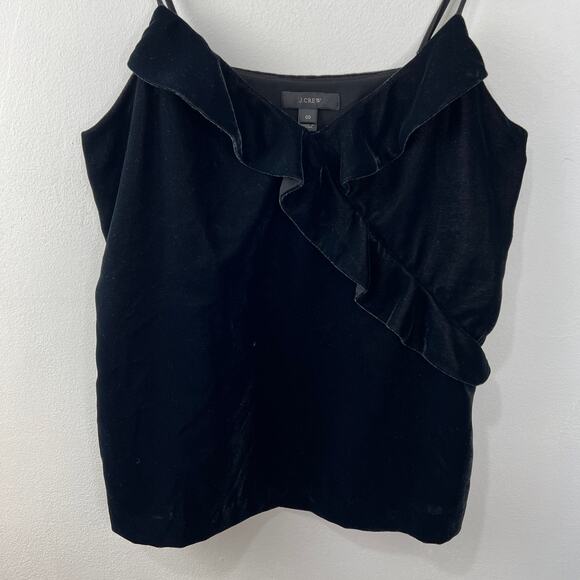 J. Crew H2213 Women's Black Velvet Ruffled Going Out Cami Tank Top Size 00 - Picture 3 of 7